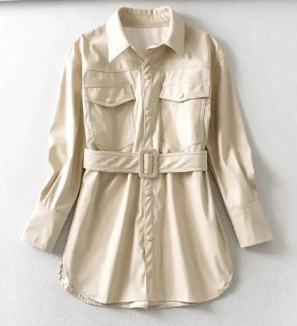 Women's High Waist Lace-Up PU Jacket